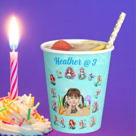 海の下の人魚の写真子供の誕生日パーティー 紙コップ