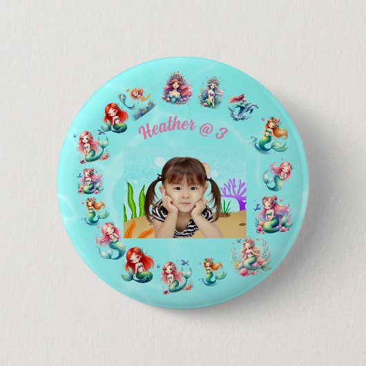 海の下の人魚の写真子供の誕生日パーティー 缶バッジ (正面)