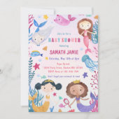 海の下の人魚の女の子の赤ちゃんシャワーパーティー 招待状 (正面)