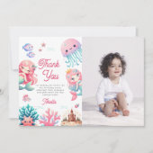 海の下の人魚の子供の誕生日パーティーの写真 サンキューカード (正面)