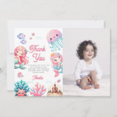 海の下の人魚の子供の誕生日パーティーの写真 サンキューカード (正面)