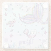 海の下の人魚の尾の海動物 ガラスコースター (裏面)