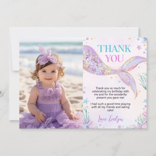 海の下の人魚の尾の誕生日写真 サンキューカード (正面)