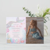 海の下の人魚の尾の誕生日写真 招待状 (スタンド正面)