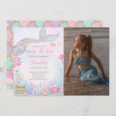 海の下の人魚の尾の誕生日写真 招待状 (正面/裏面)