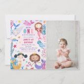 海の下の人魚の最初の誕生日パーティー写真 招待状 (正面)