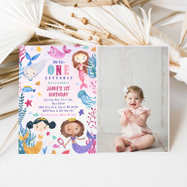 海の下の人魚の最初の誕生日パーティー写真 招待状