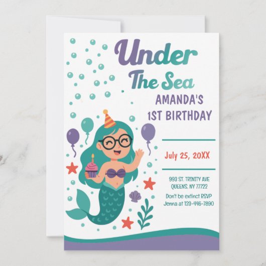 海の下の人魚の最初の誕生日パーティー 招待状 (正面)