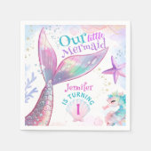海の下の人魚の最初の誕生日ピンクの人魚 スタンダードカクテルナプキン (正面)