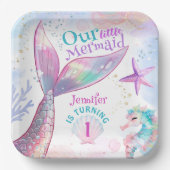 海の下の人魚の最初の誕生日ピンクの人魚 ペーパープレート (正面)