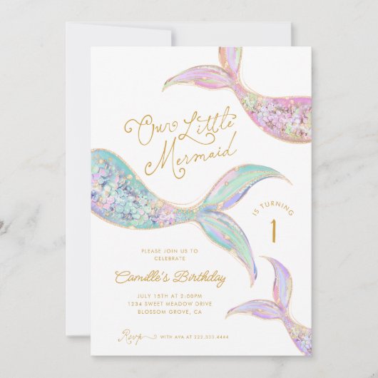 海の下の人魚の最初の誕生日 招待状 (正面)