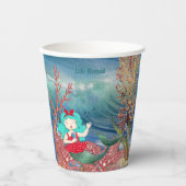海の下の人魚の歌うサンゴ礁の誕生日 紙コップ (正面)