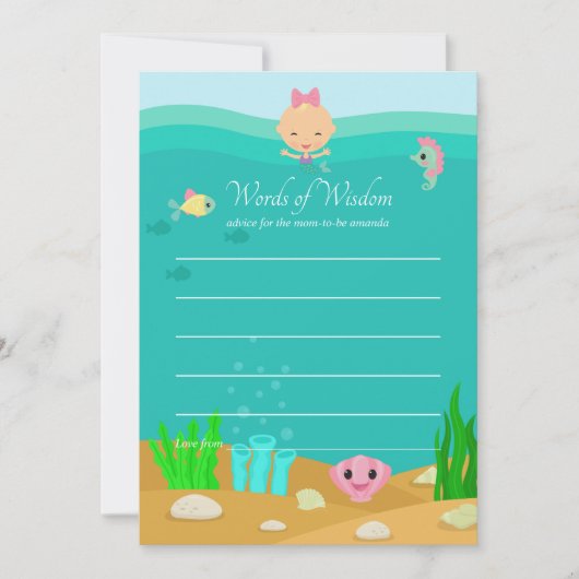 海の下の人魚の母のための赤ちゃんシャワーアドバイス 招待状 (正面)