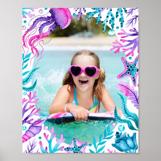 海の下の人魚の水の色のフレーム写真 ポスター (正面)