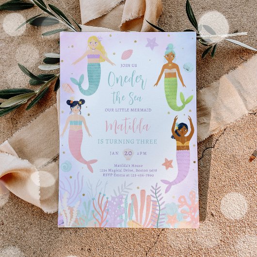 海の下の人魚の海のワンダーザ海の最初の誕生日 招待状