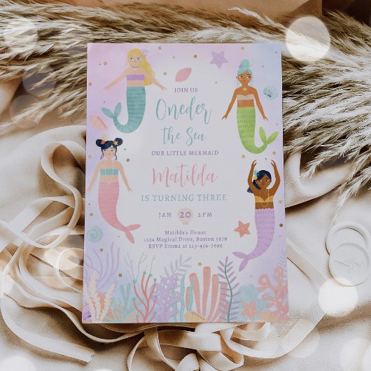 海の下の人魚の海のワンダーザ海の最初の誕生日 招待状