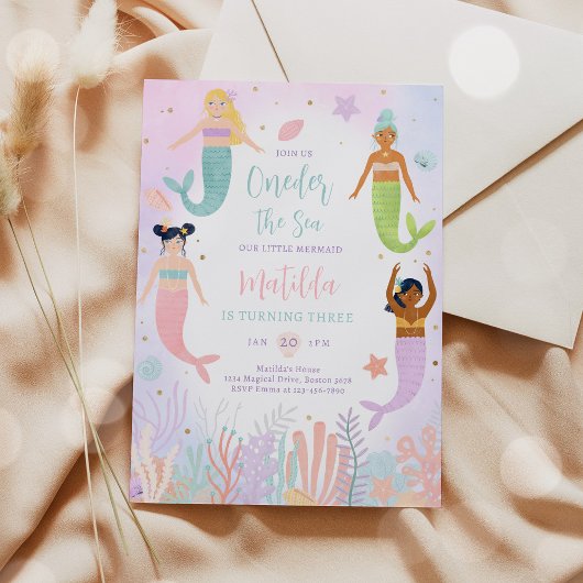海の下の人魚の海のワンダーザ海の最初の誕生日 招待状