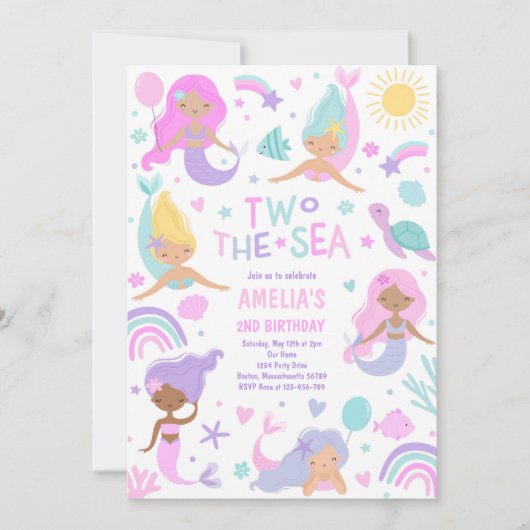 海の下の人魚の海の2番目の誕生日 招待状 (正面)