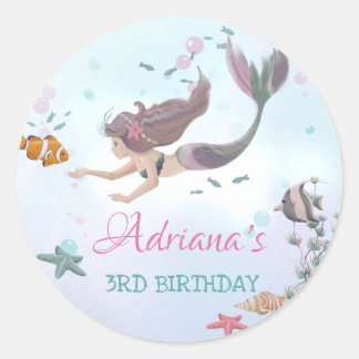 海の下の人魚の誕生日シール ラウンドシール