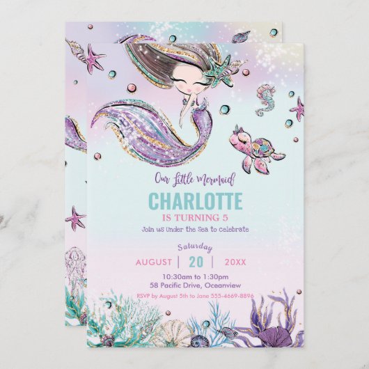 海の下の人魚の誕生日パーティー海海 招待状 (正面/裏面)