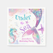 海の下の人魚の誕生日ピンク紫 スタンダードカクテルナプキン (正面)