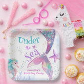 海の下の人魚の誕生日ピンク紫 ペーパープレート (パーティー)