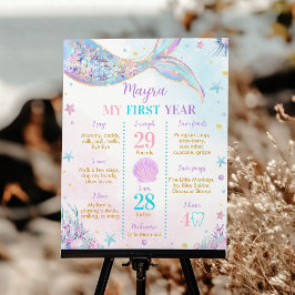 海の下の人魚の誕生日マイルストーンサイン ポスター