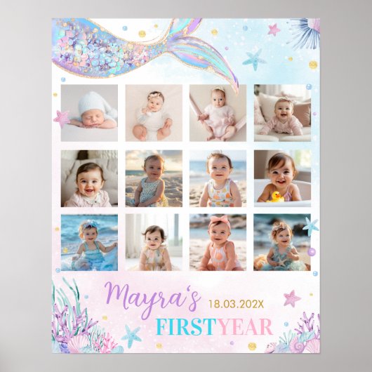 海の下の人魚の誕生日写真マイルストーン ポスター (正面)