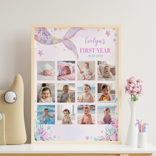 海の下の人魚の誕生日写真マイルストーン ポスター