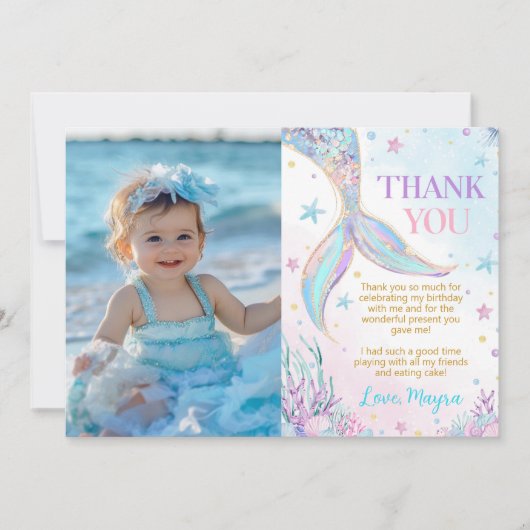 海の下の人魚の誕生日写真 サンキューカード (正面)