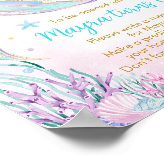 海の下の人魚の誕生日時間カプセルの標識 ポスター (角)