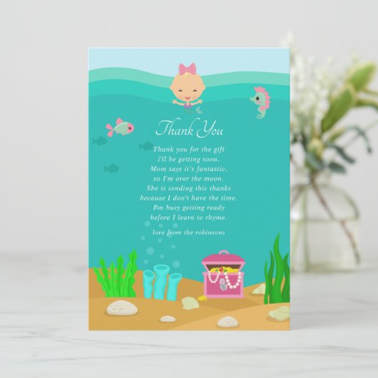 海の下の人魚の赤ちゃんシャワーありがとう サンキューカード (スタンド正面)