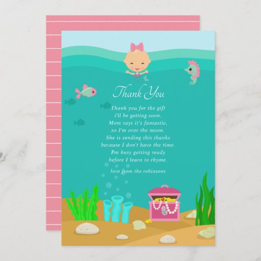 海の下の人魚の赤ちゃんシャワーありがとう サンキューカード (正面/裏面)