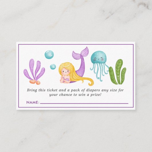 海の下の人魚の赤ちゃんシャワーおむつラッフルエン エンクロージャーカード (正面)