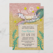 海の下の人魚の赤ちゃんシャワー金ゴールドグリッター 招待状 (正面/裏面)