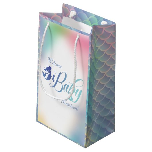海の下の人魚の赤ちゃんシャワー スモールペーパーバッグ (裏面アングル)
