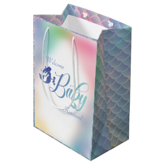 海の下の人魚の赤ちゃんシャワー ミディアムペーパーバッグ (裏面アングル)