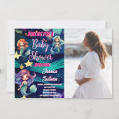 海の下の人魚の銀河系写真ベビーシャワー 招待状 (正面)