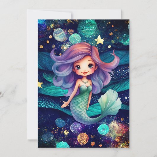 海の下の人魚の銀河系写真ベビーシャワー 招待状 (裏面)