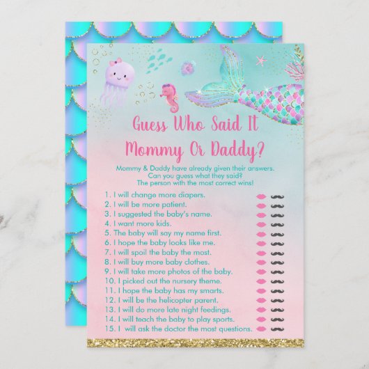 海の下の人魚は、誰がゲームを言ったか推測 招待状 (正面/裏面)