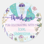 海の下の人魚グリッターありがとう ラウンドシール (正面)