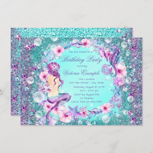 海の下の人魚バースデーパーティ招待状 招待状 (正面/裏面)