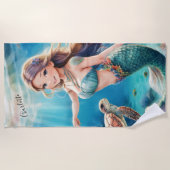 海の下の人魚パーソナライズされた女 ビーチタオル (正面)
