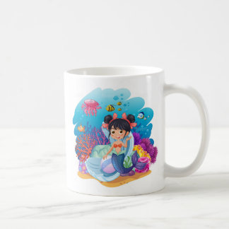 海の下の人魚ビーチの女の子 コーヒーマグカップ