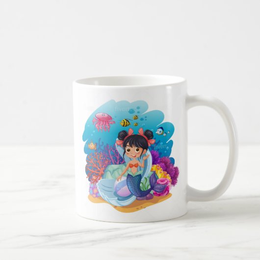 海の下の人魚ビーチの女の子 コーヒーマグカップ (右)