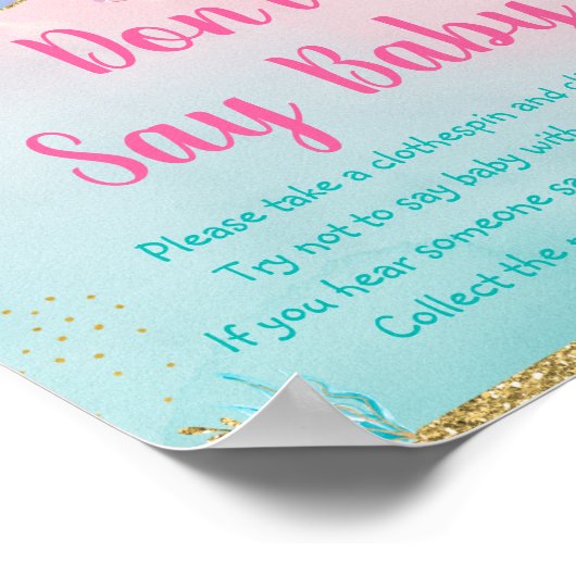 海の下の人魚ピンクの金ゴールドはベビーと言わない ポスター (角)