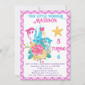 海の下の人魚ピンクグリッター誕生日パーティー 招待状 (正面)