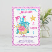 海の下の人魚ピンクグリッター誕生日パーティー 招待状 (スタンド正面)