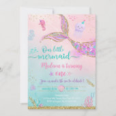 海の下の人魚ピンクパープル誕生日 招待状 (正面)