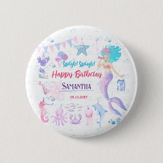 海の下の人魚ピンク・パープルの最初の誕生日 缶バッジ (正面)